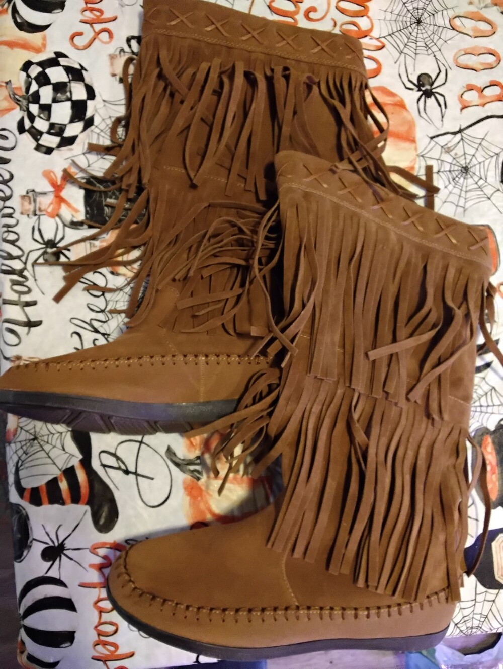 Rampage Women's size 8 Brown Man made Fringe calf length Moccasin Boots NEW